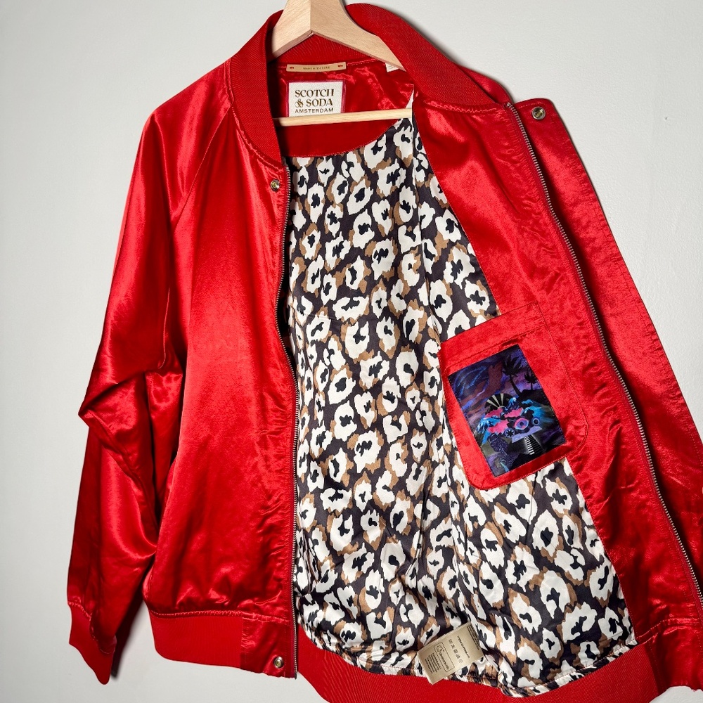 Scotch & Soda Amsterdam Souvenir Red Bomber Jacket Sz M - Picture 5 of 13